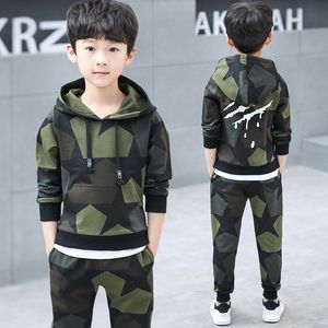 Teen Clothes Set Kids Tracksuit Tarnkostüm Hoodies Tops Hosen Kinder Kleidung Jungen Outfits 4 6 8 9 10 12 14 Jahre Y1105