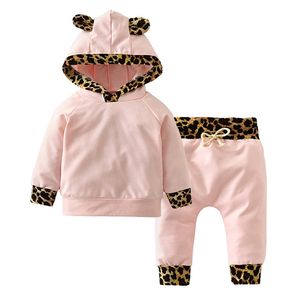 Winter Herbst Kinder Baby Mädchen Kleidung Leopard Print Mit Kapuze Prinzessin Sweatshirt Tops + Hose Legging 2PCS Kleidung Set 0-2Y 201031