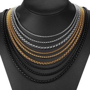 Łańcuchy 2-5mm Szerokie pole Łańcuch Naszyjnik Dla Mężczyzn Kobiety Never Fade Tone Stainless Steel Square Rolo Okrągły Choker Collar Trend Jewelry