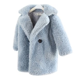 2-12 Jahre Kinder Faux Pelzmantel Baby Turndown Kragen verdicken warme Jacke Mädchen langen Mantel Winter Kinder Mädchen Casual Outwear LJ200828