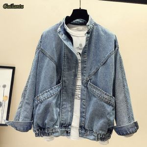 Guilantu Frühling Denim Mantel Frauen Mandarin Kragen Einreiher Solide Vintage Jeans Jacke Weibliche Lose Streetwear Jacken 201106