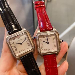 New Women Watches Casual Square Quartz Leather Belt Wrist watch Ladies Mother of pearl dial stainless steel Roman Numbers Clock