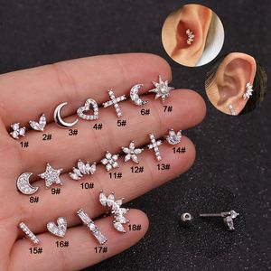 925 Silber Gold Flügel Blatt Blume Schmetterling Mond Stern Ohrstecker Niedlicher koreanischer Schmuck Huggies Diamant-Ohrring