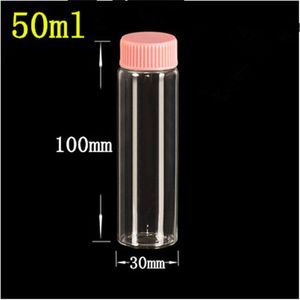 24 pcs 21 mm Screw Mouth 30x100 Glass Bottles With Pink Plastic Cap DIY 50 ml Empty Vials Perfume Little Containers