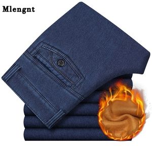 Большой размер классические бизнес джинсы для мужчин осень зима мужчина повседневная высокое качество толстый флис теплые упругие джинсовые брюки размер 30-44 201111
