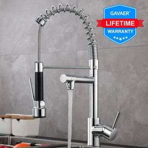 Gavaer Spring Pull Down Kitchen Faucet Dysza Dual Tryb Mikser Wodny Pojedynczy Rękojeść Hot Cold 2 Outlet Prysznic Swivel Kitchen Taps T200710