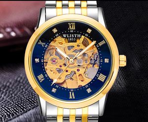 Wlisth New Watch Homens Skeleton Mecânica Automática Relógios de Ouro Esqueleto Homem Relógio Mens Forsining Watch top Luxo