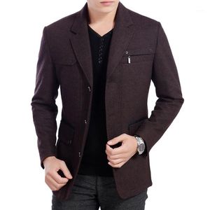 Męskie Garnitury Blazers 2021 Wysokiej Jakości Zima 50% Wełna Blend Blazer Mężczyźni Casual Znosić Slim Party Business Suit Black Gray Plus Size XXXL1