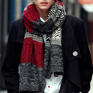 Scarfs men winter New Male Winter Multicolor Patchwork Vintage Men Knitted Scarf Winter Mens Scarves