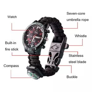 Outdoor Custom Paracord Bransoletka Z Knife Compass Watch Survival Zestaw awaryjny Hurtownie Wysokiej jakości Bransoletka Survival Watch