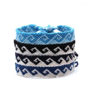 Boho-Stickerei-Schnur, griechische Gezeitenwelle, gewebtes Freundschaftsarmband, Damen, Herren, Hellblau, Dunkelblau, Schwarz, Weiß, Strand-Surf-Schmuck1