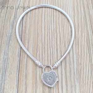 1pcs Drop Shipping jewelry 925 sterling Silver  Bracelets Women Heart Clasp Snake Chain Charm Beads sets for pandora  with logo ale  Children birthday Gift 596586FPC