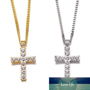 Hot Drop Shipping Hip Hop Alloy Cross Pendant Necklace Iced Out Rhinestone Gold Silver Color Tone Crucifix Charm Jewelry