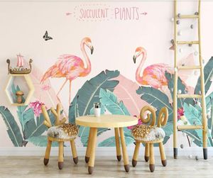 Sfondi Flamingo Carta da parati tropicale Murales 3D Po Wall Paper Art Decor Contatto Home Improvement Foglie di banano Cover1