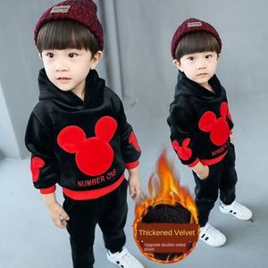 Toddler Boy Clothes Children's Clothing Baby Boys Warm Suit Kid's Winter Suede Sets Velvet Thickening Girls Leisure-sweater 201031