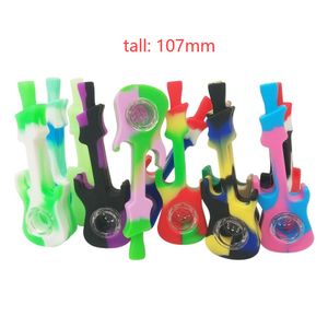 Tubos de silicone de 107 mm Mini tubos de forma de guitarra de guitarra Hookahls Pipe com tigela de vidro para Somking por atacado