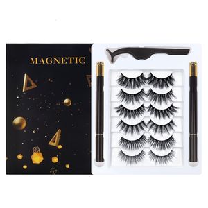 Handmade Grube Naturalne Klej Bezpłatne Rzęsy Żadne Magnetyczne Miękkie Vivid 6 Pair 3D Samoprzylepne Fake Lashes z Eyeliner + Peezer DHL