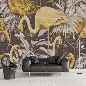 Custom D Wall Mural Modern Cloth Texture Golden Birds Leaf Abstract Wallpaper Living Room TV Sofa Bedroom Papel De Parede Sala