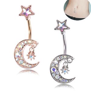 Sexy Piercing Navel Nail Body Jewelry Star Moon Pendant Crystal Belly Button Rings for Women Girls