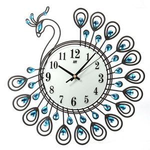 Настенные часы метал подарок мода гостиная павлин украшение домашним украшением висят художественные офисные часы тихий кварц1