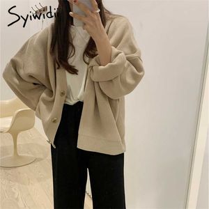 Syiwidii Oversized Knitted Cardigans Women Harajuku Brown Sweater Autumn Winter Korean Tops Casual Vintage Black Warm Coat 211222