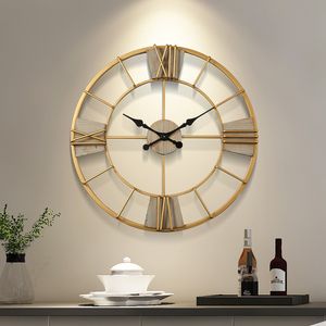 Nordic Metal Roman Numeral Wall Clocks Retro Iron Art Gold Large Hanging Ornament Home Decoration Wall Clock 40cm LJ201204