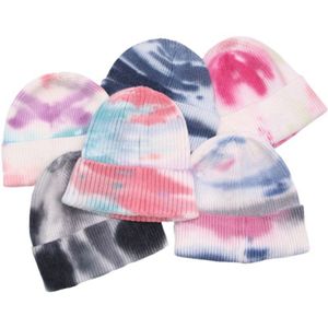 Tie Dye inverno malha chapéus mornos Beanie Para adultos Chunky macia estiramento cabo Wool Cap Knit Beanie Stingy Brim chapéus de festa Abastecimento RRA3705