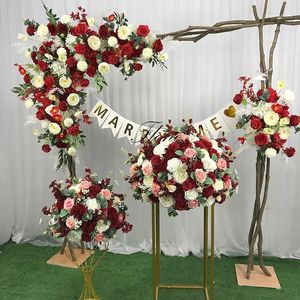 Flo flono Natale Poinsettia Bianco fiori artificiali Swag Sfondo di nozze Centrotavola Tavolo Dispositivi floreali Decorazione1