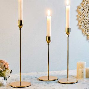 3PCS Metal Candle Holders Nordic Stick Golden Wedding Stand Bar Party Vardagsrumsbord Kandelabra Heminredning 211222