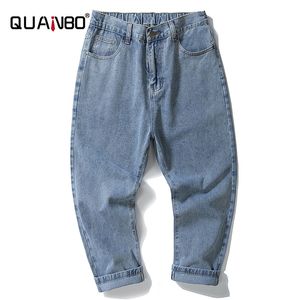 Sobre o tamanho 42 46 48 Moda Masculina Hip Hop Blue Jeans Novo Loose Largura Pants Calças Jeans Masculino Denim Ankle-Lenght Calças 201118