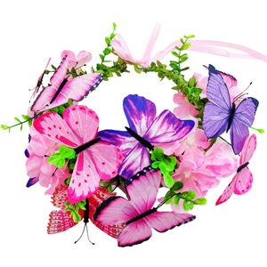 DWWTKL fiori rosa e farfalle corona donne copricapo fiore ragazze fascia capelli corona ghirlanda floreale ghirlanda floreale