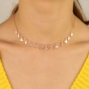 Herz Brief Initial Charme Halsketten Großhandel Anhänger für Frauen 100 % 925 Sterling Silber Tropf CZ Halsband Statemant Schmuck Q0531