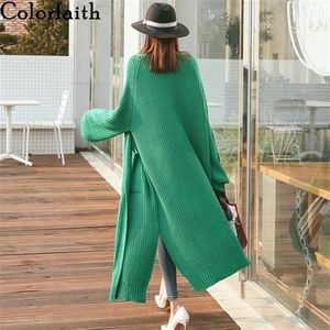 Colorfaith New 2020 Autumn Winter Women's Sweaters Korean Style Minimalist Solid Multi Colors Casual Long Cardigans SW8528 201023