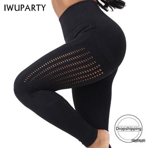 IWUPARTY Siyah Kesintisiz Tayt Kıyafetler Oymak Yüksek Bel Yoga Pantolon Egzersiz Koşu Legging Spor Salonu Fitness Giyim Tayt 201014