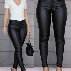 Primavera PU couro preto sexy estiramento bodycon calças mulheres cintura alta longa calças de lápis casual s-3xl r122504 201102