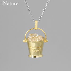 INATURE Summer Night 925 Sterling Silver Ice Bucket Crystal Pendant Necklace Female Jewelry Party Gift Q0531