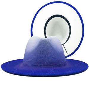 Women Men Wool Vintage Trilby Felt Fedora Hat With Wide Brim Gentleman Ele Gradient Royal blue For Lady Winter Jazz Caps