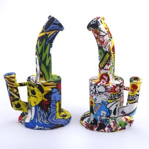 Printed silicone bong Hookahs FDA Water Pipes dab rig with smoking accessories portable hookah unbreakable bongs