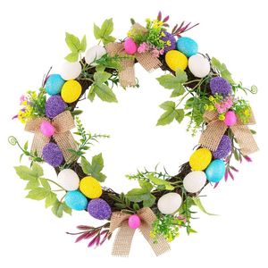 Dekoracyjne kwiaty wieńce 30 cm Wielkanocny wieniec Wiosna kwiat Girlanda z kolorowymi jajkami Sztuczne liście do drzwi przednich dekoracji ściennych