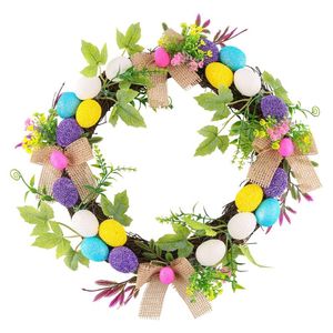 Decorative Flowers & Wreaths 30cm Easter Wreath Spring Flower Garland With Colored Eggs Artificial Leaves For Front Door Wall Decoration Hom