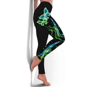 2021 Hög midja Yoga Pants Kvinnor Fitness Sport Leggings 3D Tryckt Elastic Gym Workout Tights S-5XL Running Trousers Plus Size H1221