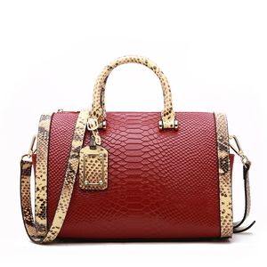 EFFINI new Boston bags women handbags purses portable cowhide leather snake pattern shoulder ladies tote messenger bag large shopping bag