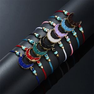 Resin Jewelry venda por atacado-Handmade Weave pulseira jóias moda resina lua imitação de pedra ajustável multi cor braceletes gm k2b