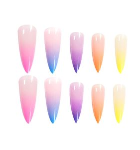 NAF008 20pcs set Gradient Candy Color Finished Nail Art Tips Colorful Artificial False Nails With Glue Rainbow Nail Tips Decoration