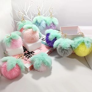 Cute Plush Persimmon Faux Rabbit Fur Key chain Kids Bag Ornaments Pendant Women Car Keyring Jewelry Trinkets Gifts