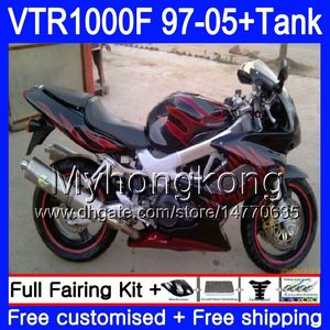 Kropp + Tank för Honda Superhawk VTR1000F 97 98 99 00 01 05 Röda flammor 56HM.43 VTR1000 F VTR 1000 F 1000F 1997 1998 1999 2000 2001 Fairings