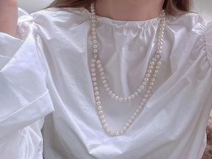 Ny mer slitstil 100 cm lång 8 mm vit skal pärlhalsband tröja kedja modesmycken