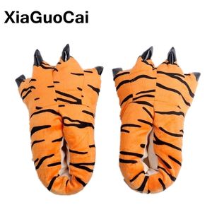 Animal engraçado unisex pata chinelos inverno quente natal monstro dinossauro pelúcia pelúcia home chinelos de garra macio linda y201026