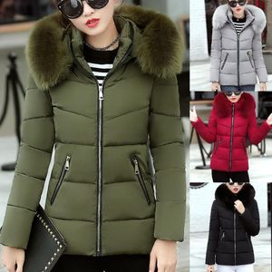 Piumino da donna Parka Moda Donna Inverno Caldo Giacca di cotone con cappuccio Cappotto a maniche lunghe tinta unita