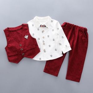 Crianças moda roupas primavera outono bebê meninos meninas cavalheiro colete camisa calças / conjuntos crianças infantil algodão casual tracksuit lj201202